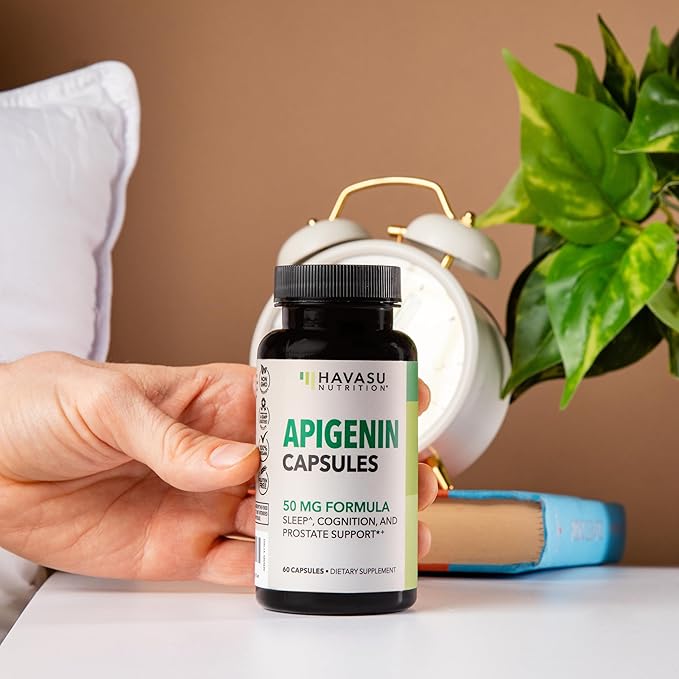 Apigenin Capsules 50mg - 120 Count Vegan, Non-GMO, Sleep & Cognitive Support Supplement - Chamomile Flavonoid for Relaxation, Prostate Health, Melatonin-Free, Liposomal Formula for Enhanced Absorption
