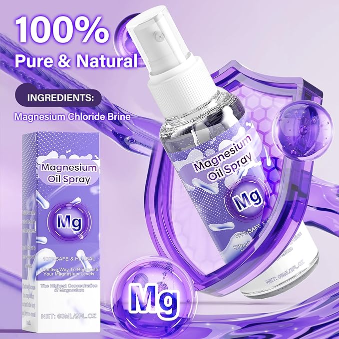 Magnesium Oil Spray, 100% Organic Magnesium Spray, Natural Ingredient & Fast Absorbent, Natural Magnesium Chloride Oil for Feet & Body, Nourish Skin, Promote Sleep