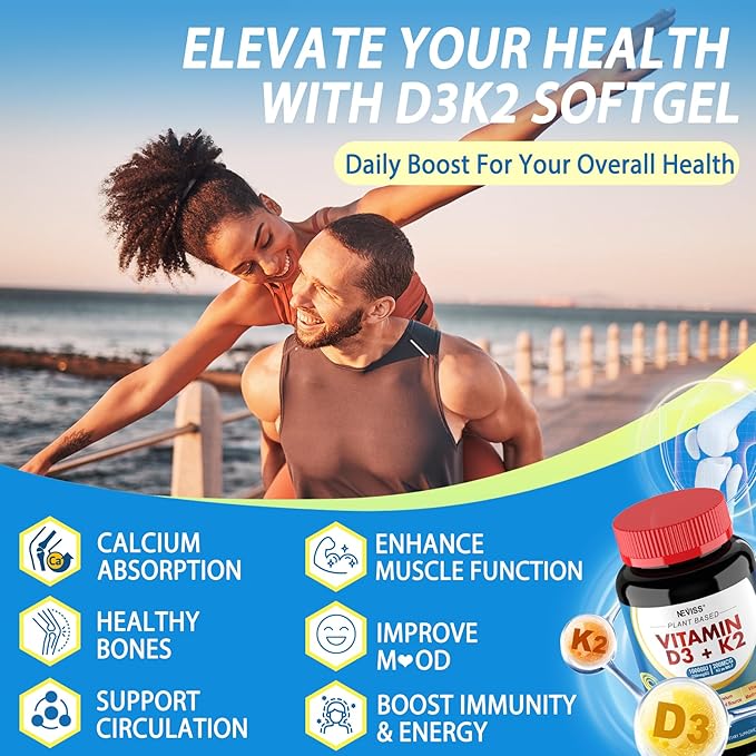 Vitamin D3 K2 -Vitamin D3 10000iu & K2 (Mk-7) 200mcg, Magnesium, Omega 3, Methyl B12, MCT Oil for Optimal Absorption, D3K2 Vitamin & Magnesium Supplement for Bone, Muscle, Immune Health, 240 Softgels