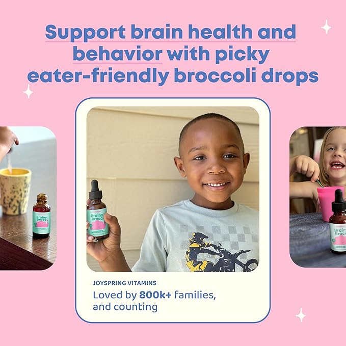 JoySpring Broccoli Supplement for Kids | Sulforaphane & Bacopa Monnieri Drops | Supports Cognitive Function | Vegan & Kid-Friendly