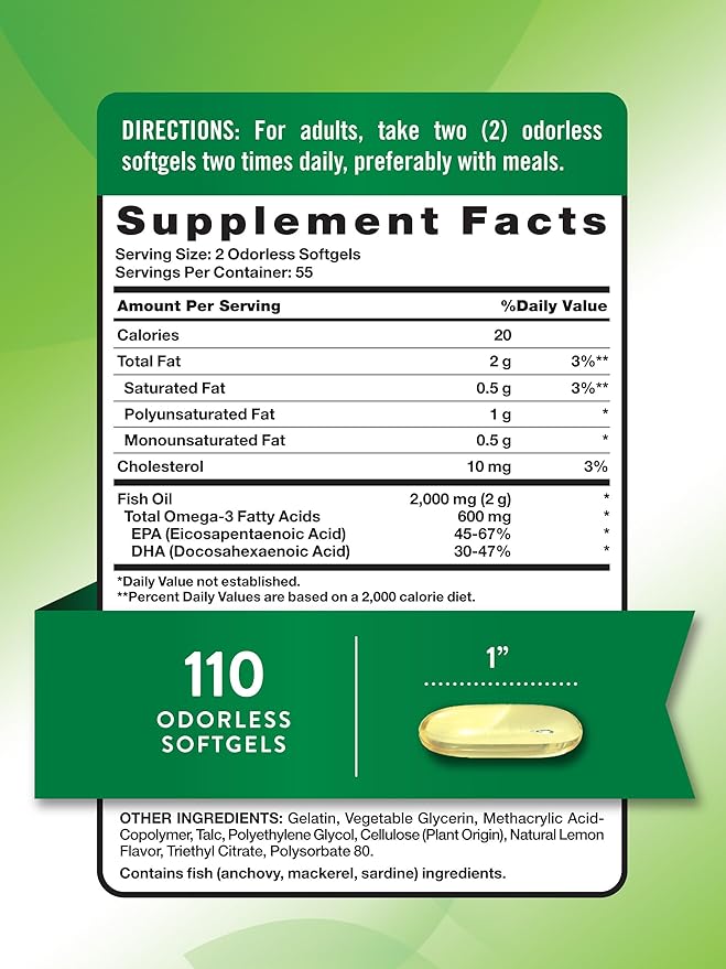 Nature's Truth Fish Oil 2000mg | 110 Softgels | Omega-3 | Lemon Flavor | Non-GMO & Gluten Free Supplement