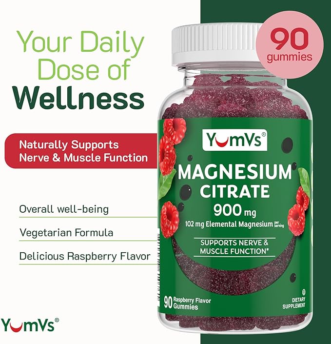 YUM-V'S Magnesium Citrate Gummies - 900mg Magnesium (102mg of Elemental Magnesium) - Highly Absorbable Supports Nerve, Enzyme & Muscle Function for Adults - 90 Count (Pack of 2)