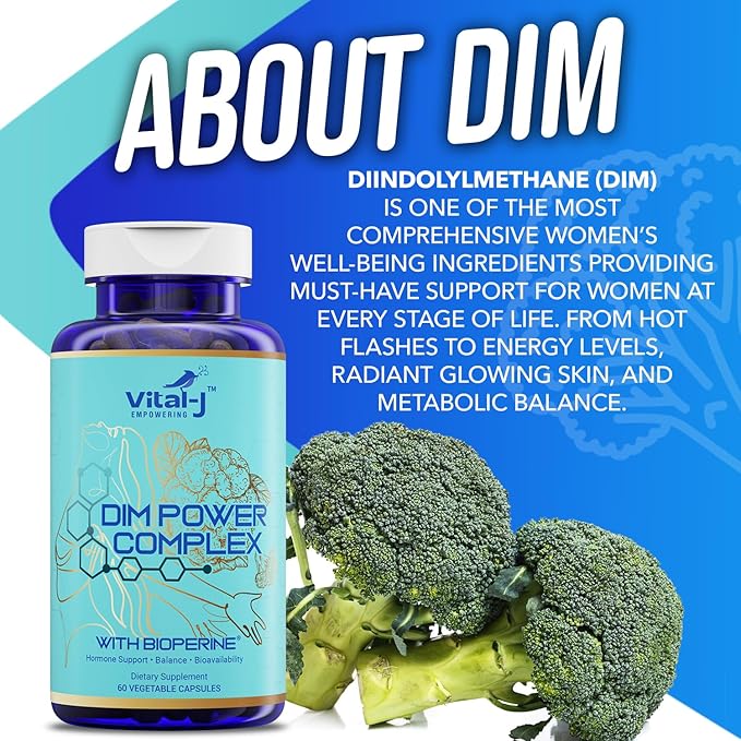 4-in-1 DIM Potent Complex 300mg - Estrogen Balance and Metabolism, Energy & Menopause Support Supplement with Bioperine (x4), Calcium and Broccoli Extract - for Women and Men 60 Servings