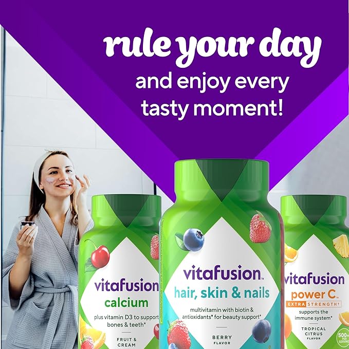 Vitafusion Gorgeous Hair, Skin Nails Multivitamin Gummy Vitamins, plus Biotin and Antioxidant vitamins CE, Raspberry Flavor, 100ct (33 day supply), from America’s Number One Gummy Vitamin Brand