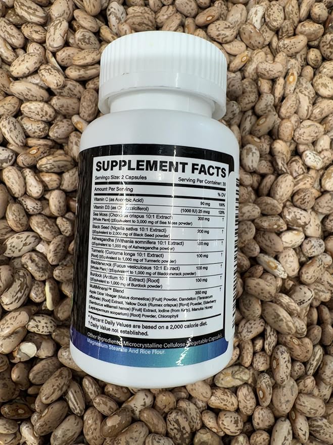 Sea Moss, Black Seed Oil, Ashwagandha, Burdock Root Supplement, 60 Capsules