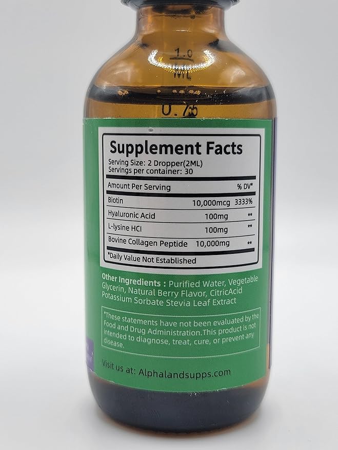 Liquid Collagen - Hyaluronic Acid, Biotin, Vitamin C -Skin Hydration, Hair Growth, Nail Strength - Anti-Aging Beauty Serum Supplement - Drop Form