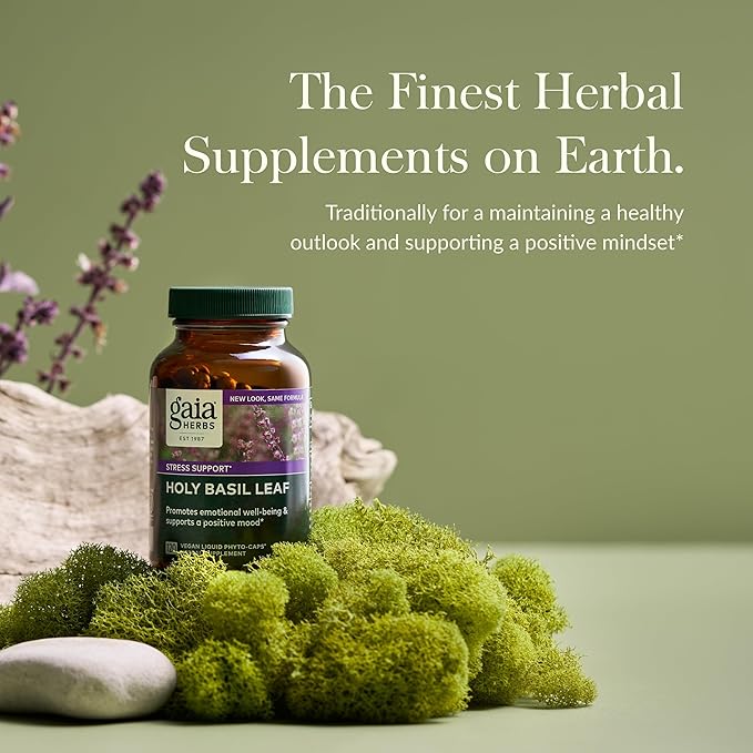 Gaia Herbs Holy Basil Leaf - Helps Sustain a Positive Outlook and Balance in Times of Stress - an Adaptogenic Ayurvedic Herb - 120 Vegan Liquid Phyto-Capsules (60-Day Supply)