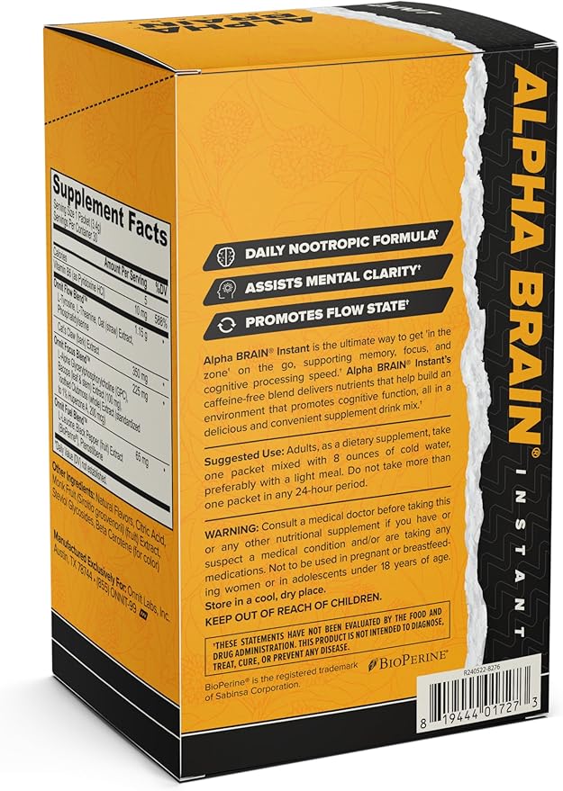 ONNIT Alpha Brain Instant - Pineapple Punch Flavor - Nootropic Brain Booster Memory Supplement - Brain Support for Focus, Energy & Clarity - Alpha GPC Choline, Cats Claw, L-Theanine, Bacopa - 30ct