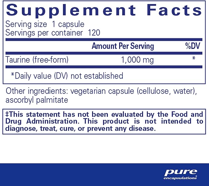 Pure Encapsulations Taurine 1,000 mg - Supports Heart Health & Detox - Essential Amino Acid - Liver & Gallbladder Health* - Vegan & Gluten Free - 120 Capsules