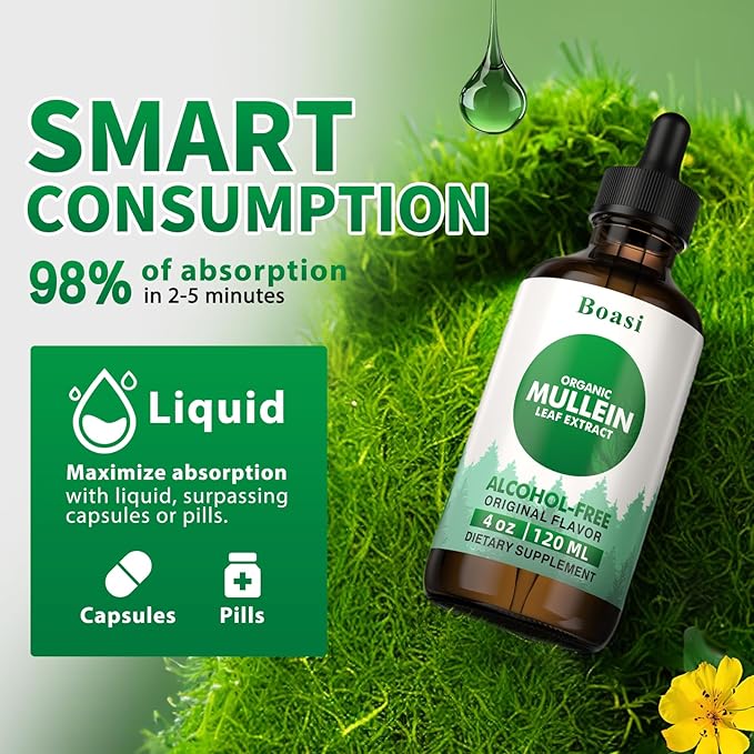 120ml Mullein Leaf Tincture - Lung Cleanse - Vegan Lung Detox - Respiratory Health and Immune Support Drops - Natural Supplement Liquid Extract 4 fl.oz.Chlorophyll