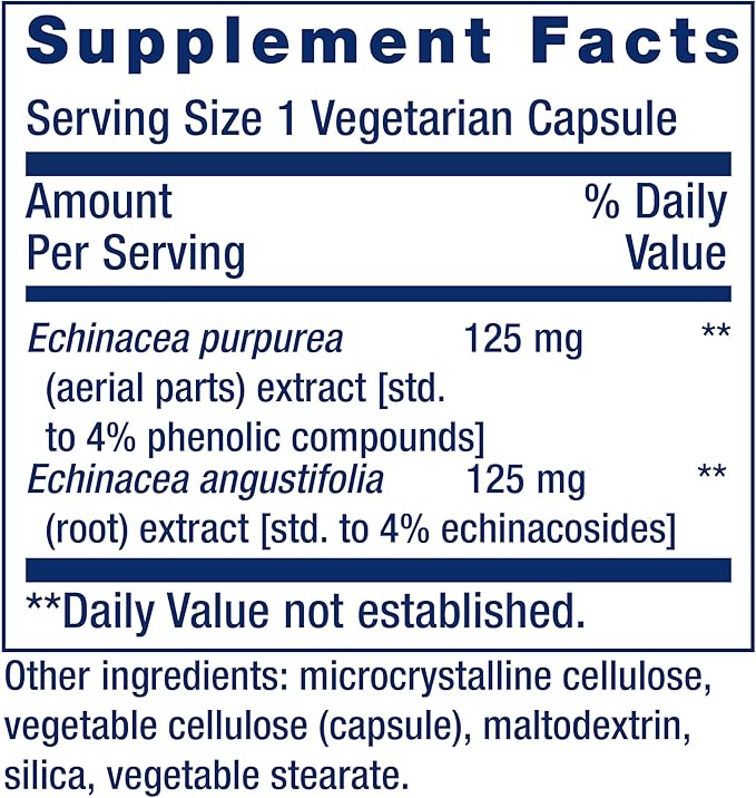 Life Extension Echinacea Elite, E. purpurea, E. angustifolia, Whole-Plant Extract, Immune Support, Dual-extracts, standardized Formula, Gluten Free, Non-GMO, Vegetarian, 60 Capsules