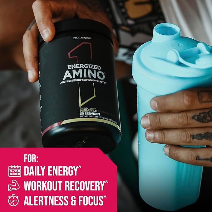 Rule 1 Energized Amino – Anytime Energy and Recovery Support with BCAAs, Glutamine, Citrulline, Beta Alanine, and Caffeine from Green Coffee & Tea Leaf Extracts (30 Servings, Fruit Punch)