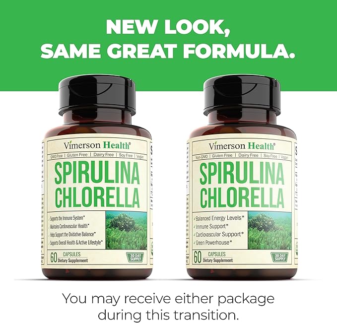 Organic Spirulina and Chlorella Capsules - Spirulina Capsules with Chlorella Powder for Immune, Antioxidant & Energy Support. Nutritious Super Green. Vegan & Non-GMO. Third Party Tested. 60 Caps