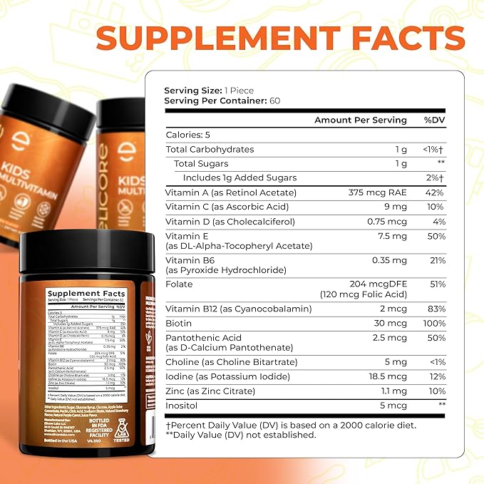 Kids Multivitamin Gummies – Strawberry Flavor – Immune & Growth Support with A, C, D, E, B6, B12, Zinc – Non-GMO, Gluten-Free – Chewable Vitamins for Kids 4+ – 60 Count