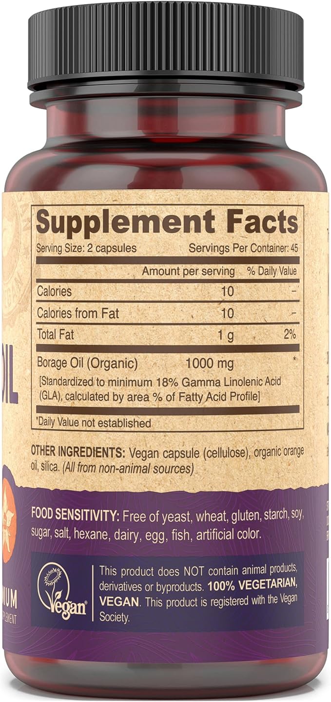 DEVA Vegan Vitamins, Borage Oil 500mg, Source of Omega-6 Fatty Acid GLA (Gamma linolenic Acid), Cold-Pressed & Unrefined, 90 Tablets (Pack of 2)