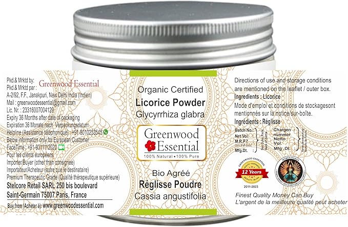 Pure Licorice/Liquorice Powder (Glycyrrhiza glabra) Organic Certified 100% Natural Therapeutic Grade 200gm (7.05 oz)