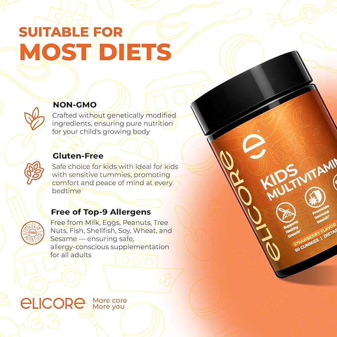 Kids Multivitamin Gummies – Strawberry Flavor – Immune & Growth Support with A, C, D, E, B6, B12, Zinc – Non-GMO, Gluten-Free – Chewable Vitamins for Kids 4+ – 60 Count