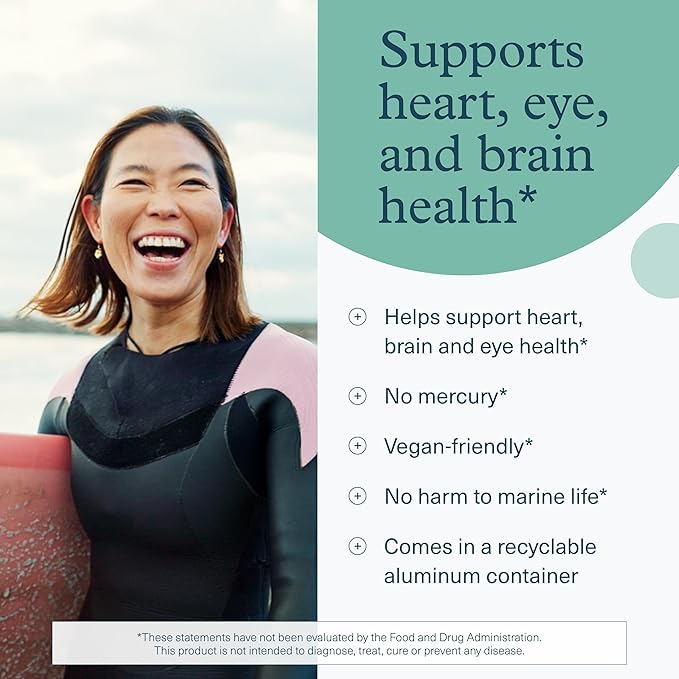 Youtheory Ocean-Friendly Omega - Vegan Algae Omega 3 Softgel - with EPA & DHA - Heart, Eye & Brain Health - Recyclable Aluminum Container - Gluten, Soy & Dairy Free - 60 Softgels