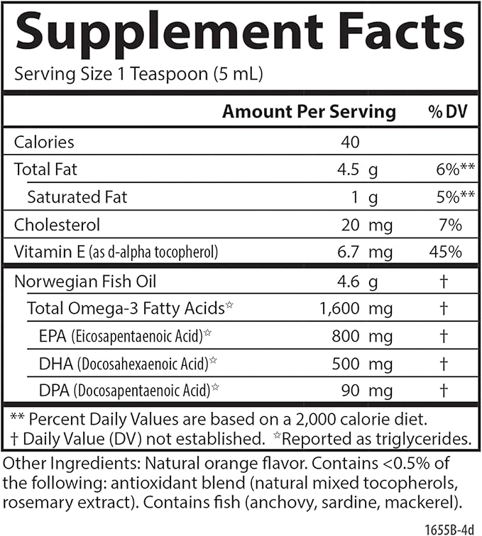 Carlson - The Very Finest Fish Oil, 1600 mg Omega-3s, Liquid Fish Oil Supplement, Norwegian Fish Oil, Wild-Caught, Sustainably Sourced Fish Oil Liquid, Orange, 16.9 Fl Oz