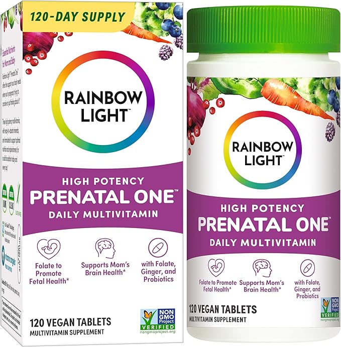 Rainbow Light High-Potency Prenatal One Multivitamin, Prenatal Health Multivitamin Supports Mom's Health and Baby's Development, With Vitamin C, Vegan, 120 Count