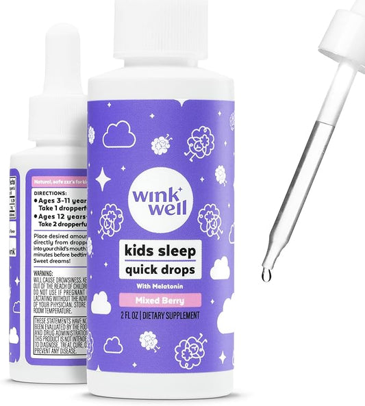 Wink Well Kids Liquid Melatonin Drops- Natural Baby Sleep Drops for Infants- Toddler Sleep Aid with 1mg Per Serving-Non-Addictive Children's Liquid Melatonin- 2 Oz