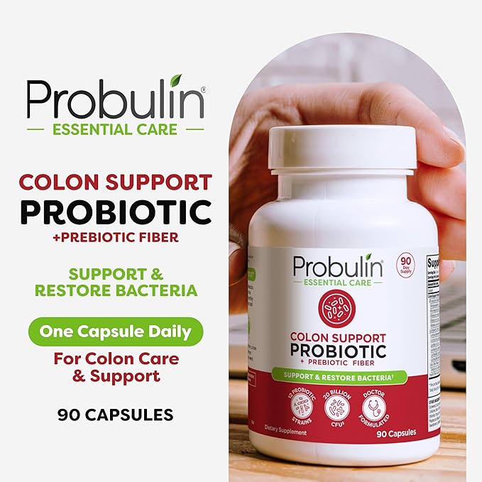 Probulin Colon Support Probiotic Supplement, Daily Gut, Digestive, and Immune Health Probiotics Capsules for Men and Women, 20 Billion CFU, Vegan, 90 Count Bottle