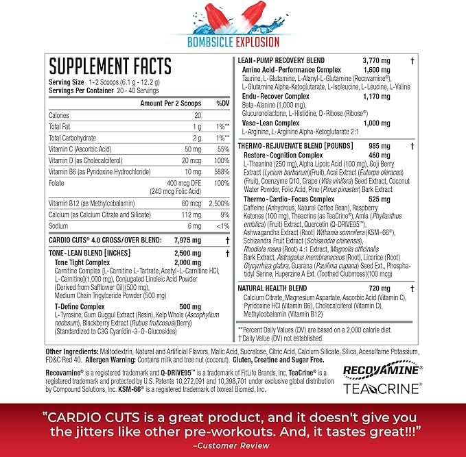 NDS Nutrition 4.0 Pre Workout Supplement - Advanced Weight Loss and Pre Cardio Formula with L-Carnitine, CLA, MCTs, L-Glutamine, and Safflower Oil - Bombsicle (40 Servings)