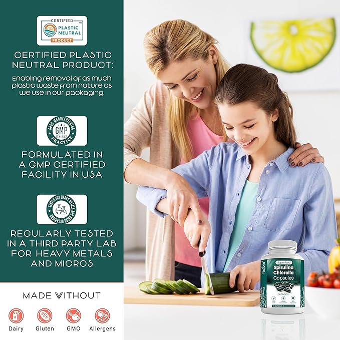 Organic Spirulina and Chlorella Capsules – Chlorophyll Pills & Blue Green Algae to Support Powerful Detox, Energy & A Healthy Immune System– 3X More Chlorella Spirulina Powder/Serving – 90 Ct