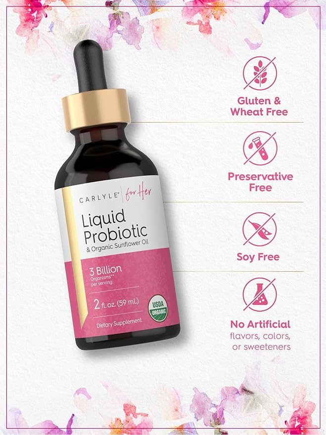 Carlyle Liquid Probiotic for Women | 2 fl oz | with Organic Sunflower Oil | 3 Billion Active Organisms | Dietary Supplement for Her