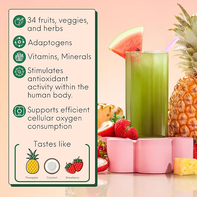 Kiala Nutrition Super Greens, Organic Greens Powder with Spirulina & Chlorella for Digestion, Gut Health, Immunity & Energy, Gluten Free, Vegan, Mixed Berry + Miami Vice, 30 Servings