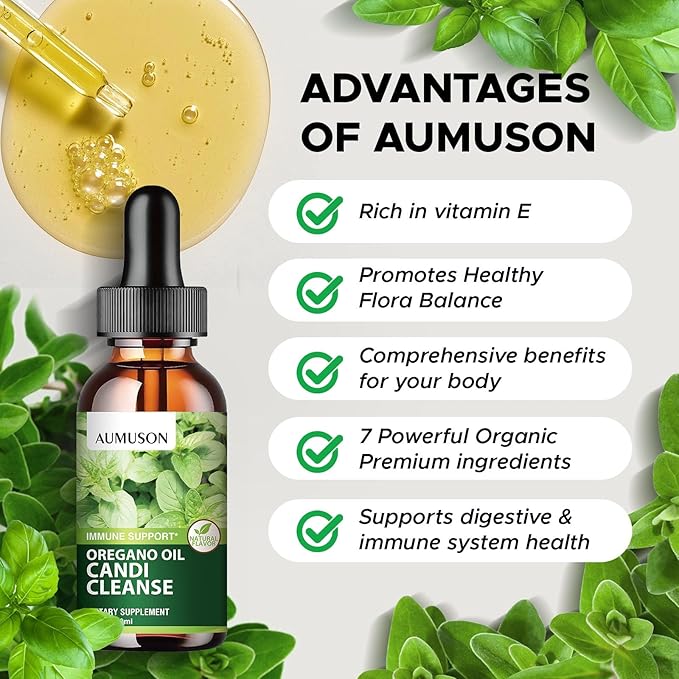 Oregano Oil Candi Cleanse Drops,Oil of Oreg ano Liquid with Black Seed Oil,Natural Herbal Essential Oil for Immune Support,Digestive Gut Clean Health, Antioxidant