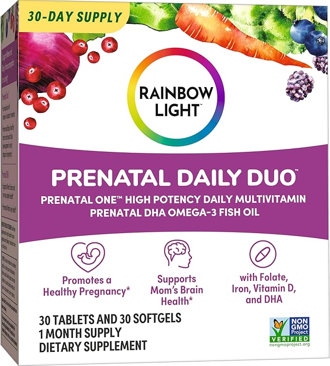 Rainbow Light Prenatal Daily Duo Multivitamin Kit, With Prenatal One Daily Multivitamin and Prenatal DHA Omega-3 Fish Oil for Mom's Health and Baby's Development Support, 30 Count
