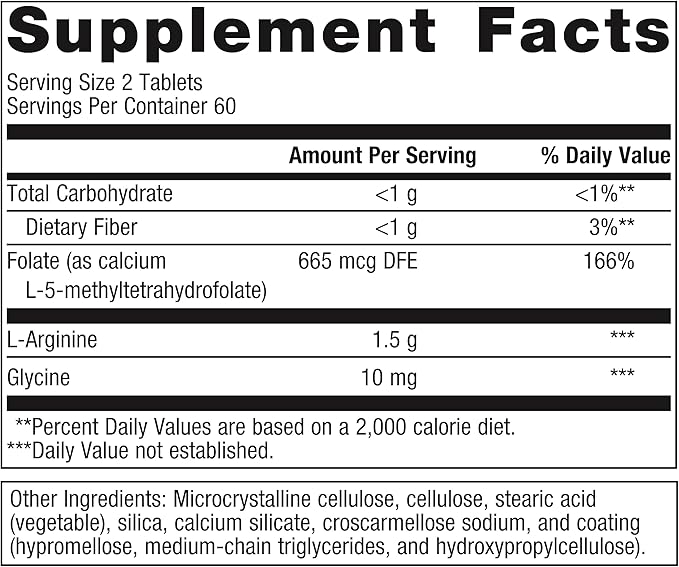 Metagenics Arginine Plus - 1.5 g L-Arginine - Supports Blood Flow & Heart Health* - 665 mcg DFE Folate (as Calcium L-5-Methyltetrahydrofolate) - Non-GMO, Vegetarian & Gluten-Free - 120 Count