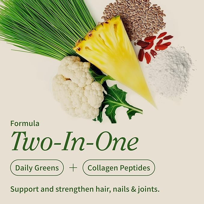 Snap Supplements Super Greens Powder with Collagen Peptides, 26 Fruits and Vegetables, Grass Fed, Non-GMO Daily Greens Superfood for Hair, Skin, Nails & Joint Support, 30 Servings