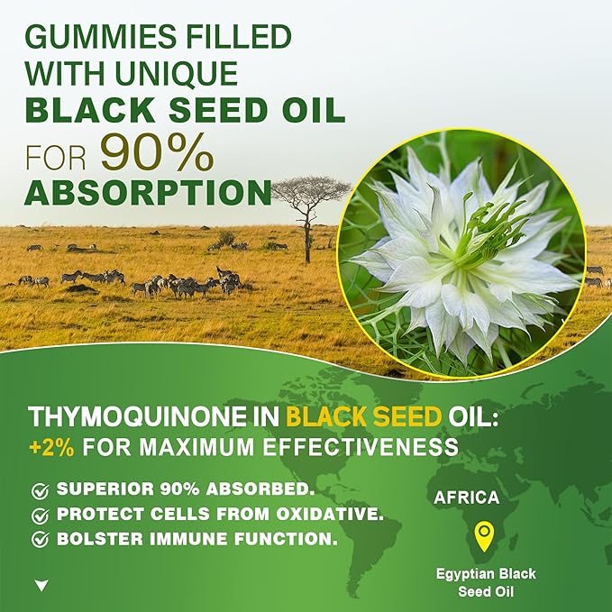 NEVISS Black Seed Oil Gummies, Chlorophyll & Sea Moss Supplement + Prebiotics Fiber Gummies for Adults Sugar Free