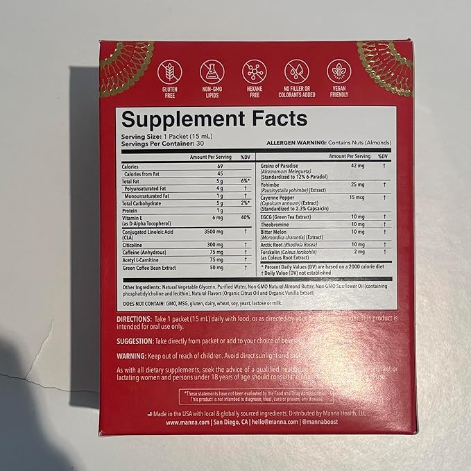 Manna Liposomal Lipo Lean – Thermogenic Fat Burner & Appetite Suppressant – Weight Loss Support for Women & Men – Liposomal Absorption CLA, Carnitine, Green Tea, 30 Single-Serve Packets