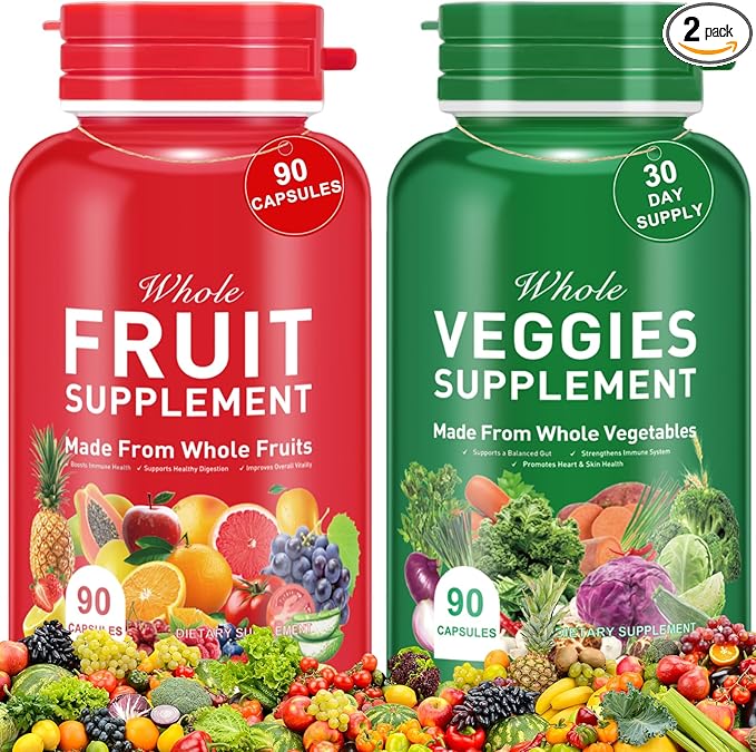 Fruits and Vegetables Supplements,Fruit and Veggies Supplement -90 Fruit & 90 Vegetables High Fiber Supplement for Immunity, Gut & Energy, Superfood Formula, Vegan
