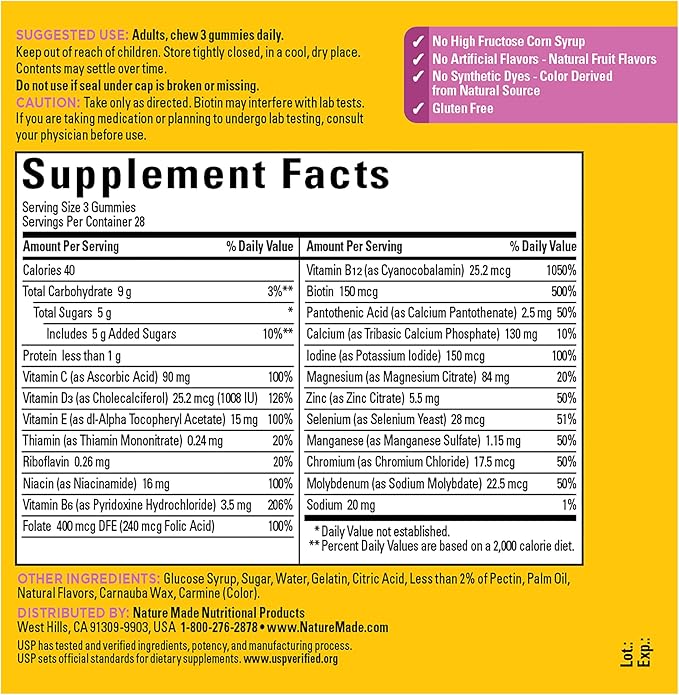 Nature Made Advanced Multivitamin Gummies 50+ for Her with Magnesium Citrate, Calcium and All 8 B Vitamins, Multivitamin for Women, 84 Gummies, 28 Day Supply