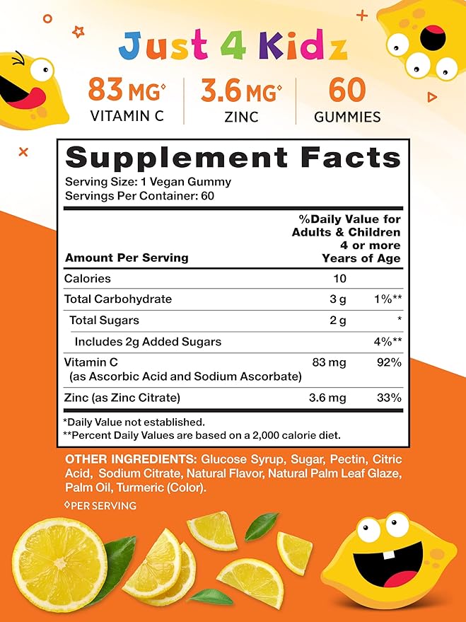 Nature's Truth Vitamin C Gummies for Kids | with Zinc | 60 Count | Vegan, Non-GMO & Gluten Free