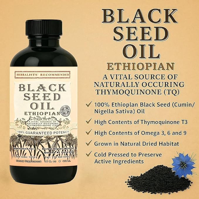 Ethiopian Black Seed Oil 16oz โ Extra Strength 3x Thymoquinone โ 100% Pure Cold-Pressed Nigella Sativa โ Immune, Joint, Hair and Skin Support