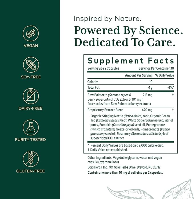 Gaia Herbs Pro Prostate Formula - Supplement Supports Prostate Health* - Antioxidant Support with Green Tea White Sage Pomegranate & Stinging Nettle Root - 60 Liquid Phyto-Caps (30 Servings)