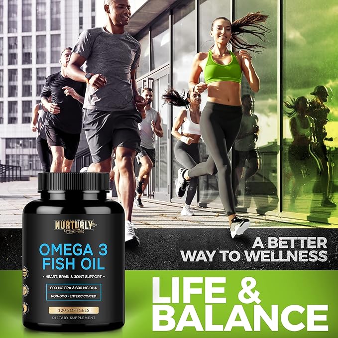 Omega 3 Fish Oil 2000mg, 800mg EPA and 600mg DHA - Enteric Coated and Burpless - Supports Brain, and Heart - Burpless, Non-GMO, 3rd Party Lab Tested and NSF Certified - 120 Softgels