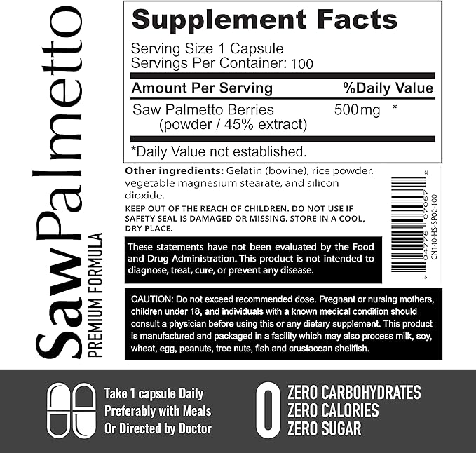 Saw Palmetto Premium, Scalp Health for Optimal Hair Growth, Follicle Strength, Hair Loss Protection, Prostate and Urinary Health and Overall Male Immune Support