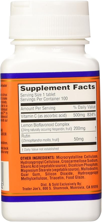 Trader Joe's Synergistic C Vitamin C Complex 500 Mg with Lemon and Rutin Bioflavonoids, 100 Tablets