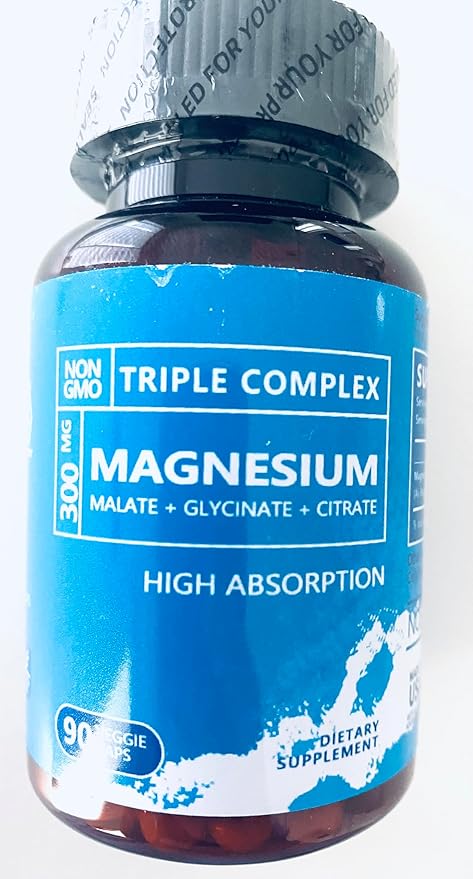 Triple Magnesium Complex/for Muscles, Nerves,& Energy/High Absorption / 90 Capsules Supplement Dietary Edible Fitness Healthcare Optimum, Transparent