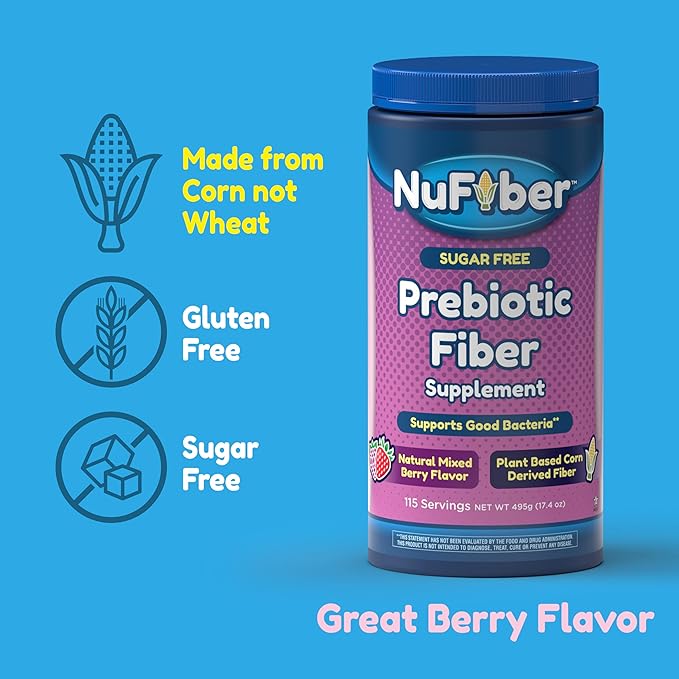 Fiber Supplement, Daily Prebiotic Fiber, 115 Servings, Natural Mixed Berry Flavor, Grit-Free, No Gluten & Sugar, Plant Based Corn Powder to Support Digestive & Gut Health