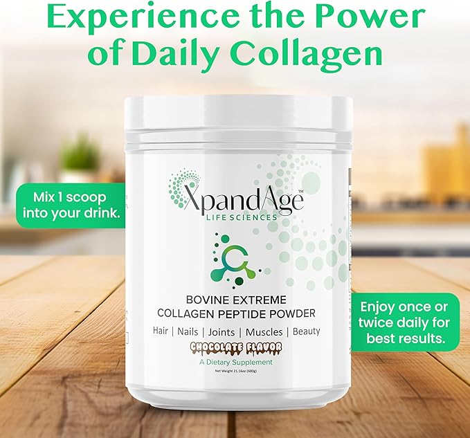 Bovine Extreme Collagen Peptide Powder with biotin,Pea,Guarana,safed musli and Others for Hair, Nails,Energy, Lean Muscle and Joint Health.Flavor Bitter Chocolate