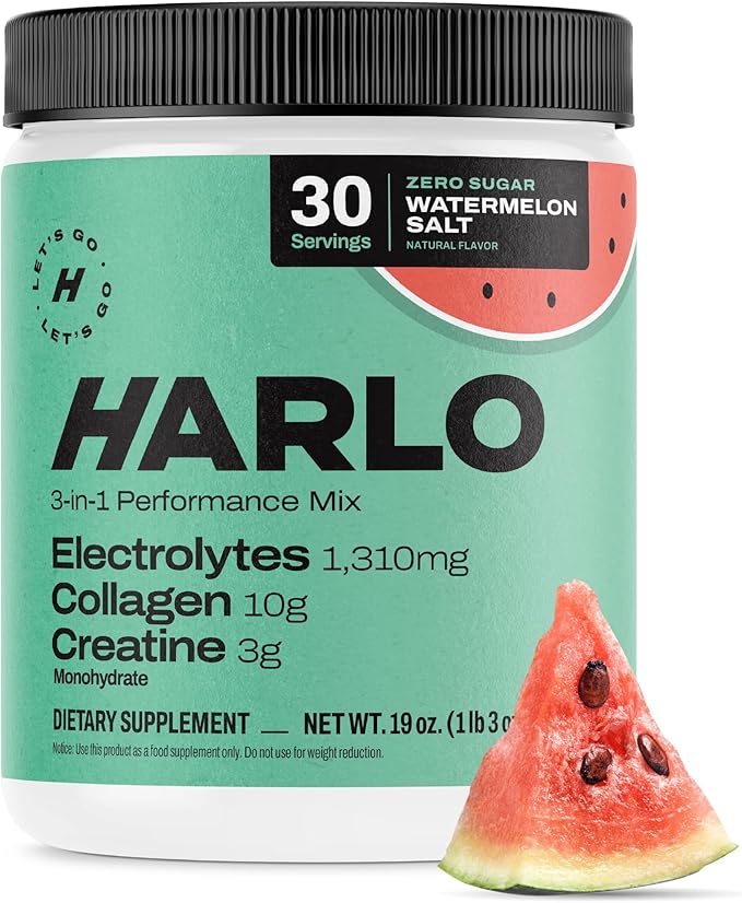 Harlo - Watermelon Salt Electrolyte Drink Mix w/Bovine Collagen & Creatine - Creatine Monohydrate Powder - Energy Drink Powder - Pre Workout Powder - Sugar Free Energy Drinks - Post Workout Recovery
