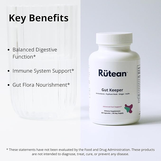 Gut Keeper - Psyllium Husk, Slippery Elm Bark, Ginger Root, Inulin - Digestive and Immune Support - 60 Capsules