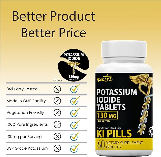 Nature's Fusions Potassium Iodide Tablets 130 mg (Pack of 2) - (120 Tablets) EXP 10/2032 - Ki Pills - Yoduro de potasio